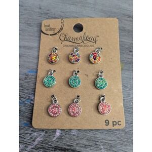 Bead Landing Charmalong 9pc Round Beaded Charms Nickel Free Silver Tone Colorful